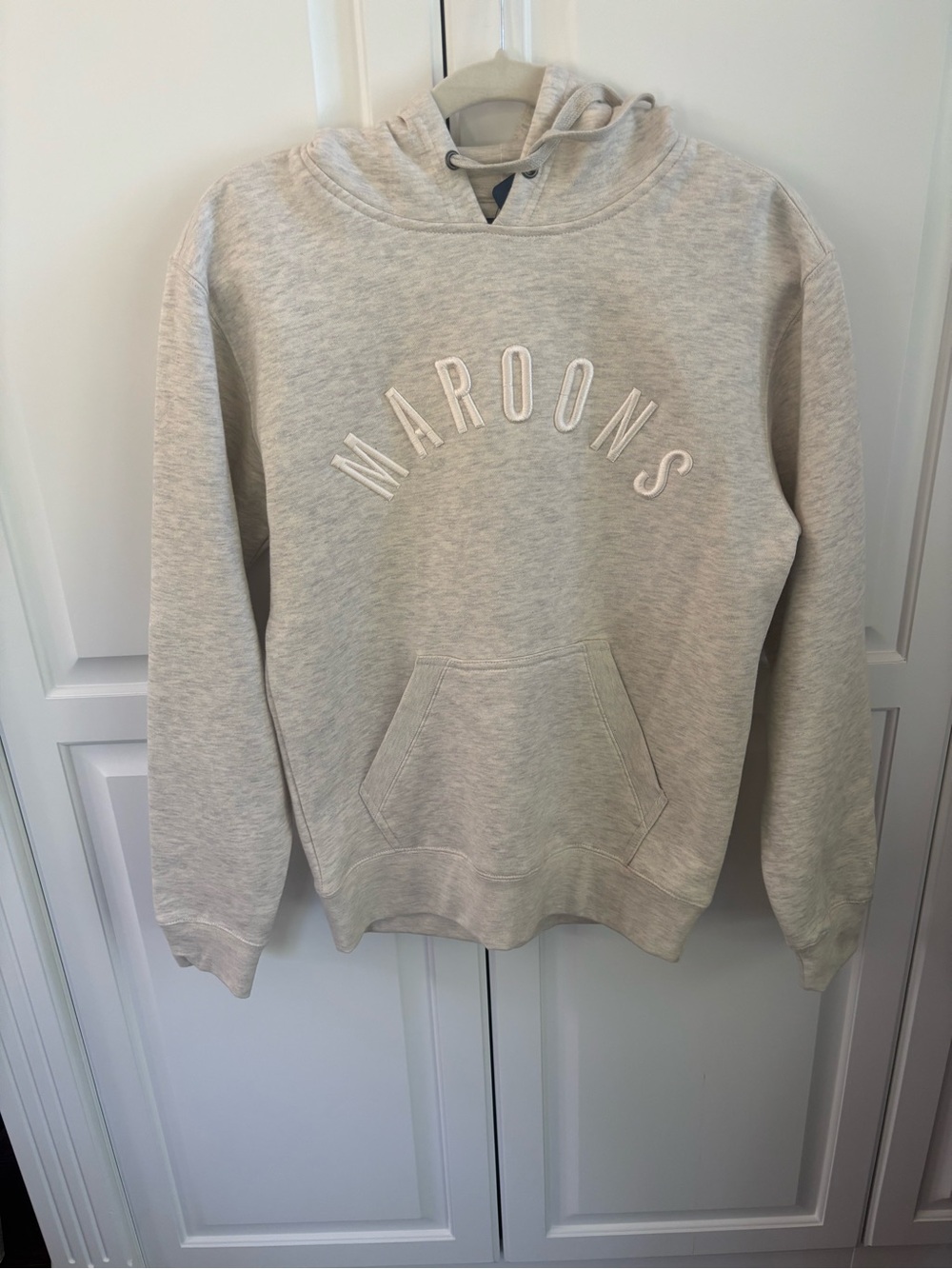 Roanoke College Maroons Embroidered Hoodie - Light Oatmeal & Gray Women's Hoodie